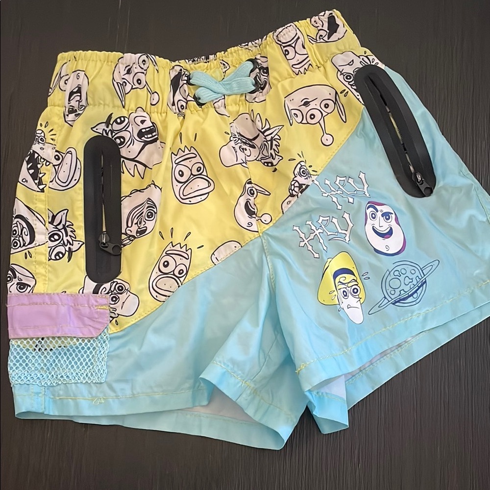 Kids Cartoon Print Shorts - Yellow and Blue